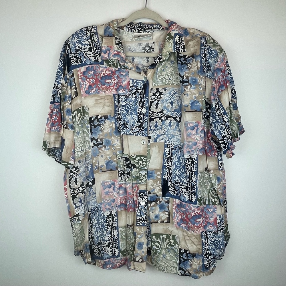 Vintage Kathie Lee Patchwork Floral Button Down Shirt Women’s 3X